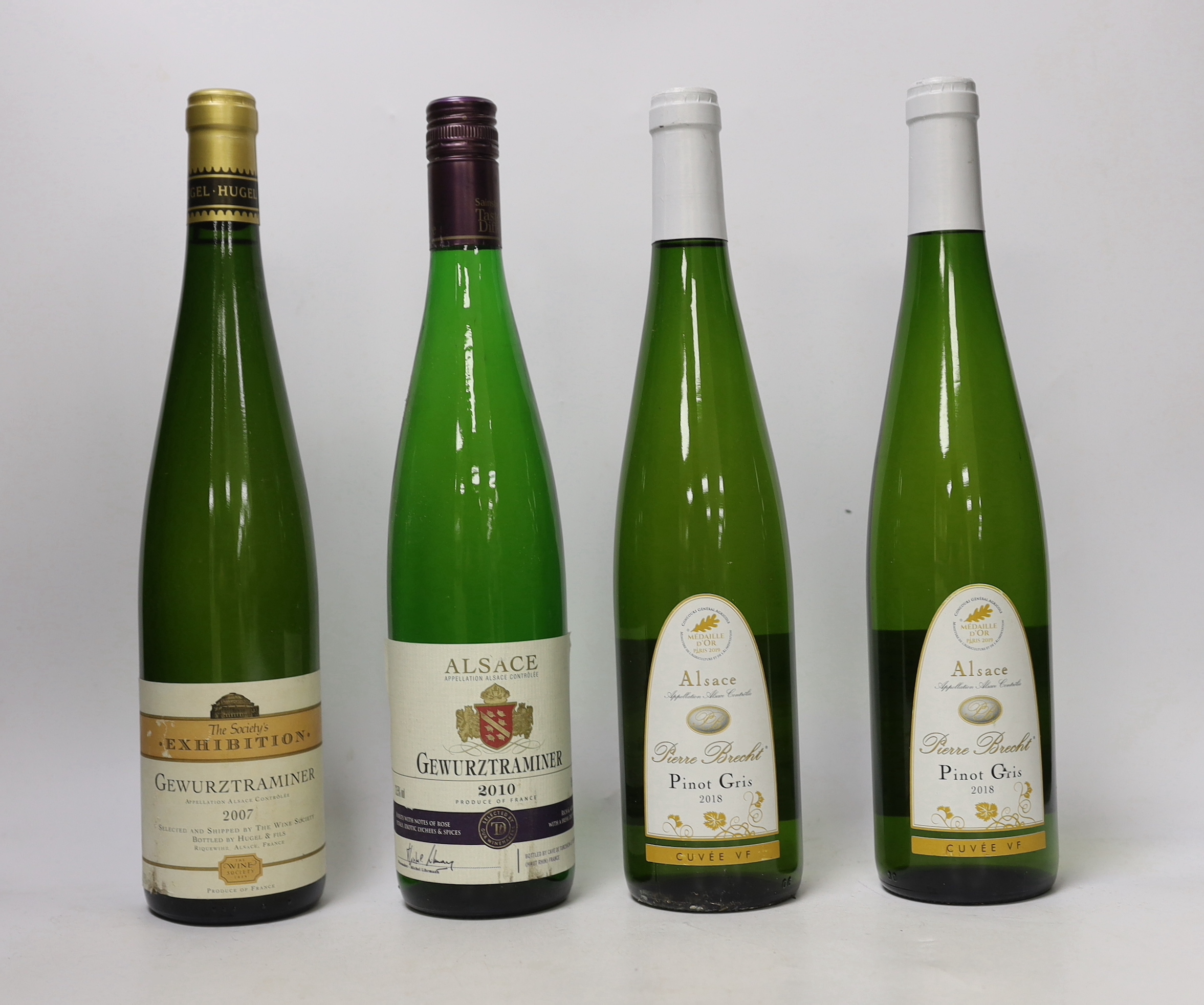 Seven bottles of white wine, Gewürztraminer and Pinot Gris